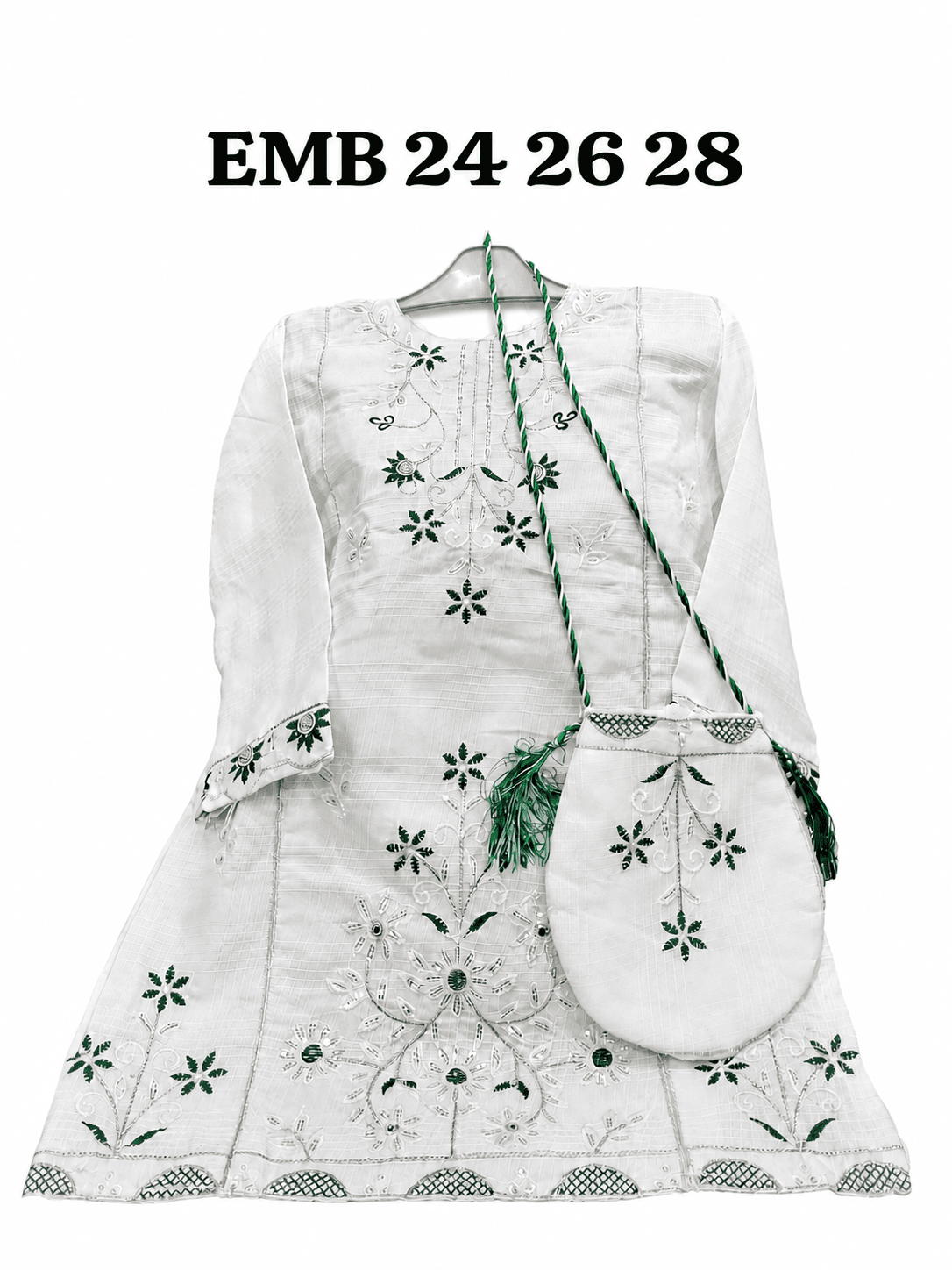 Girls 14 August Embroidered Kameez Shalwar with Purse - Mid Floral Bouquet