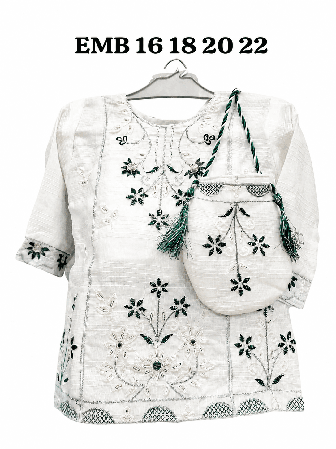 Girls 14 August Embroidered Kameez Shalwar with Purse - Panel Floral