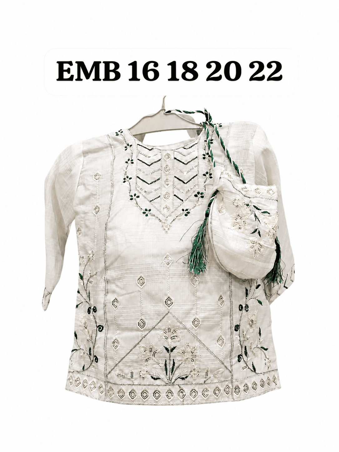 Girls 14 August Embroidered Kameez Shalwar with Purse - Small Chevron Floral