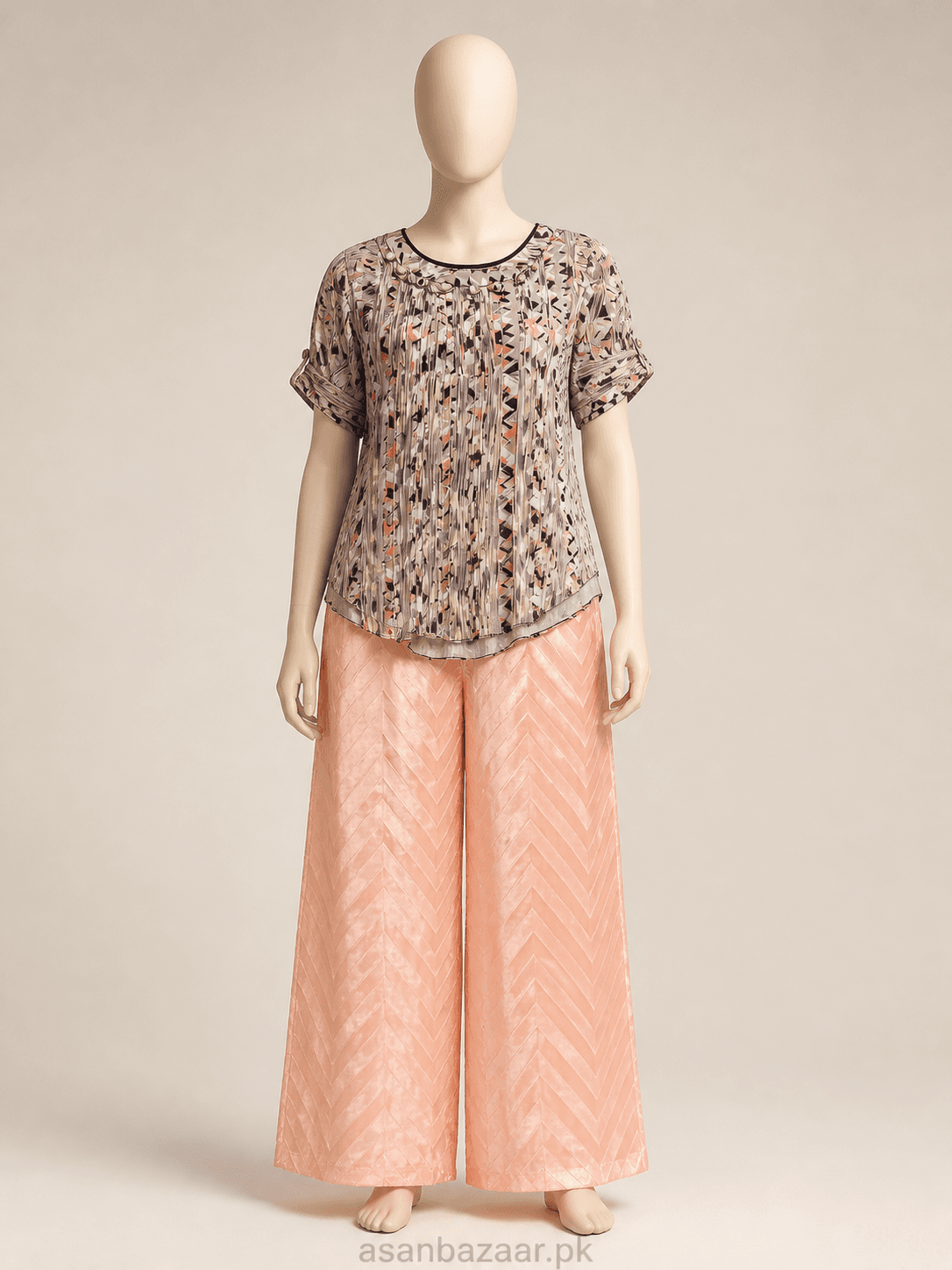 Girls Peach Silk Palazzo and Georgette Blouse 2 Piece Set
