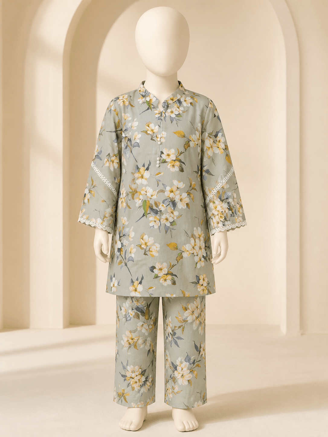 Girls Sage Floral Pure Lawn 2 Piece Suit