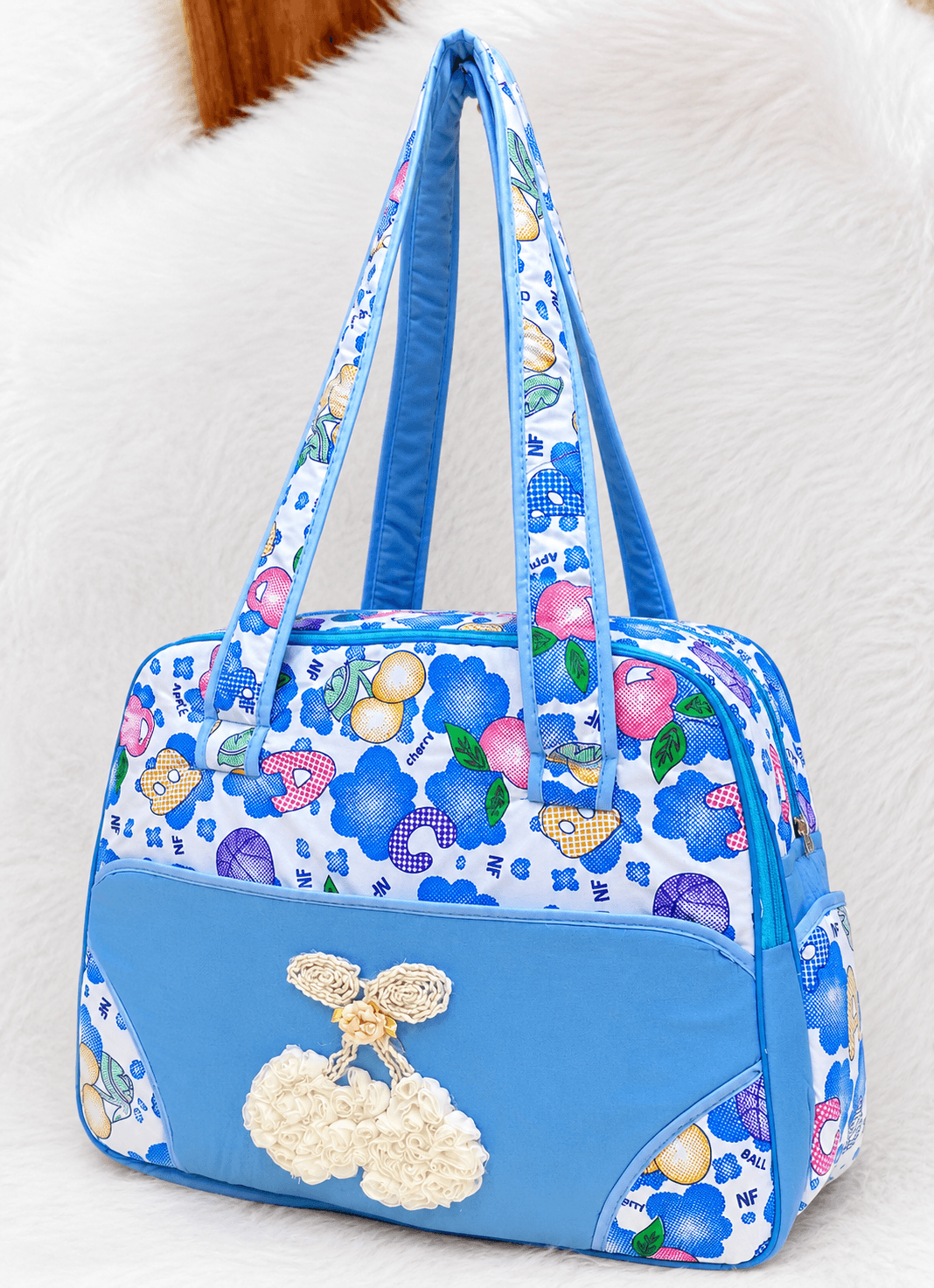 Mom and Baby Fruit Print Cherry Appliqué Diaper Bag