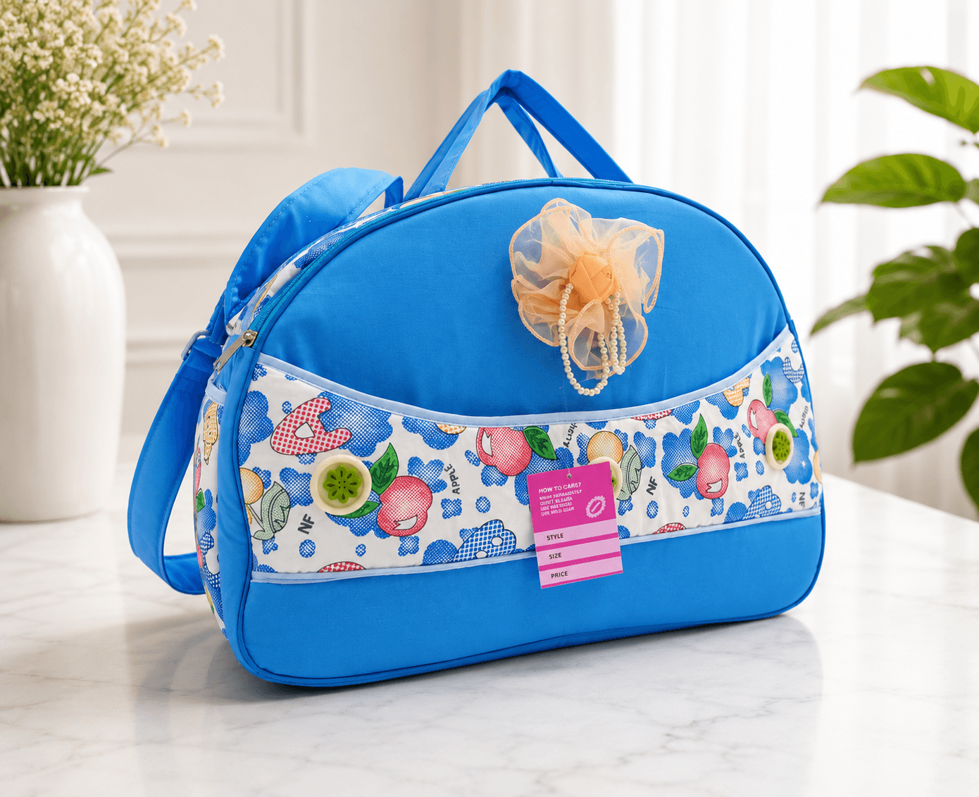 Rounded Fruit Print Mom & Baby Diaper Bag 17-Inch