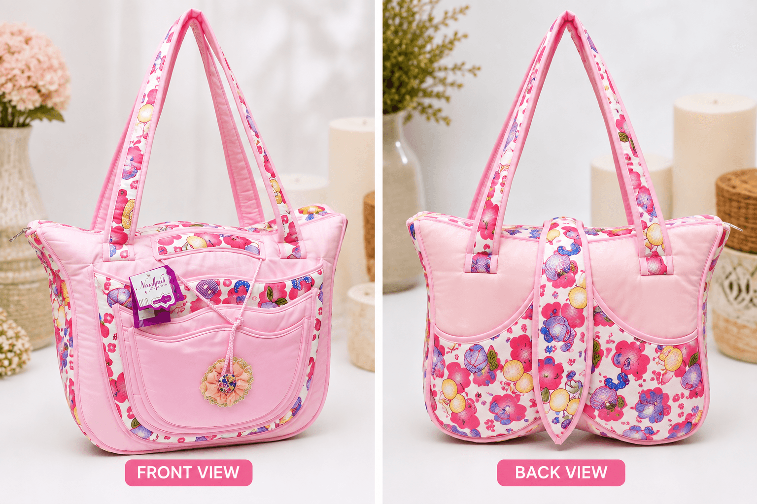 Women's Floral Print Multi-Pocket Shoulder Tote Bag