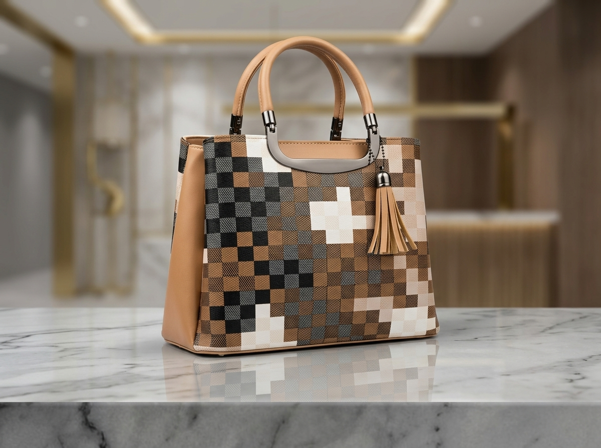 Pakistan made checkered tote handbag for boutiques