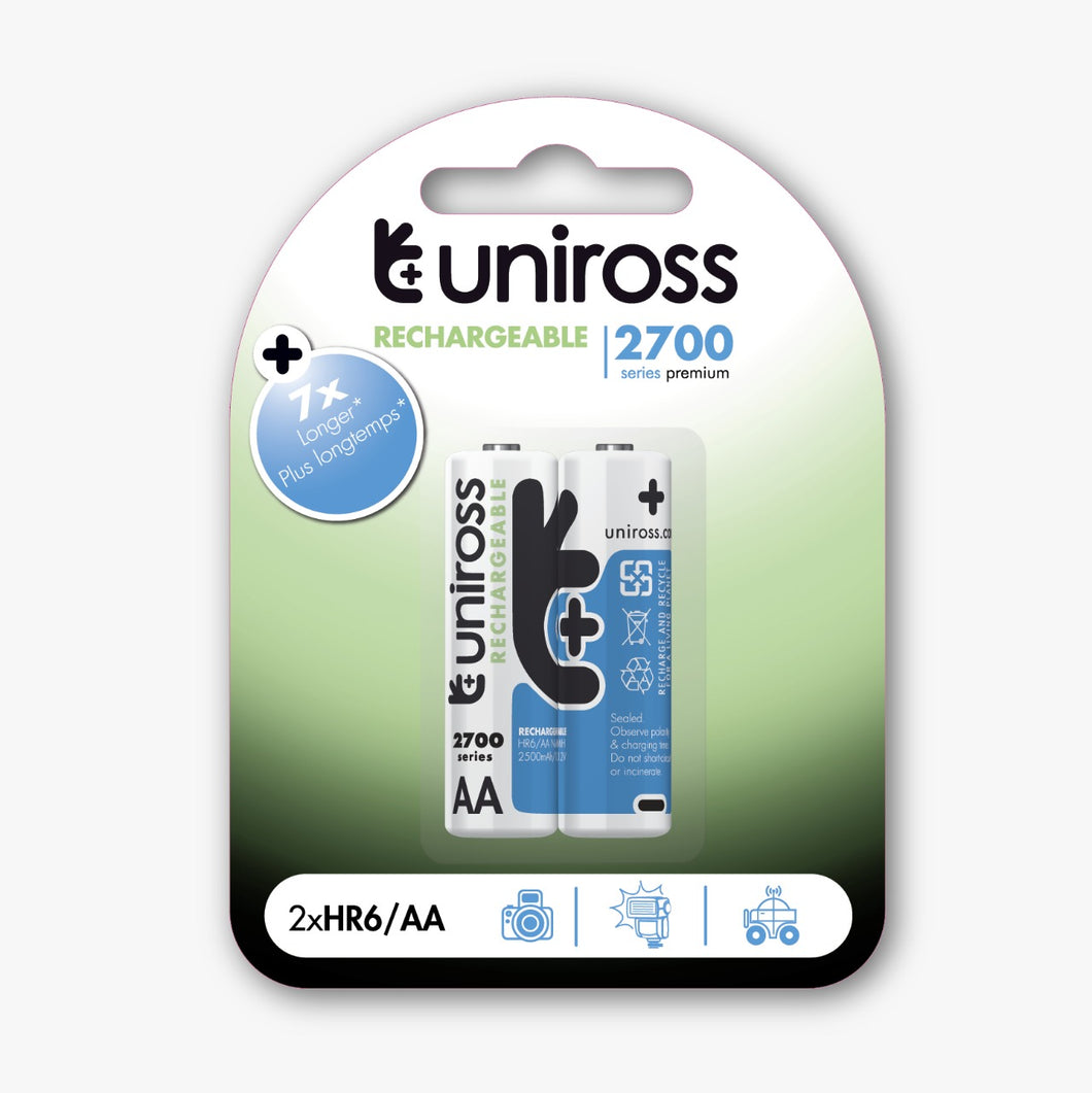 Rechargeable Batteries 2AA 2700mAh by Uniross