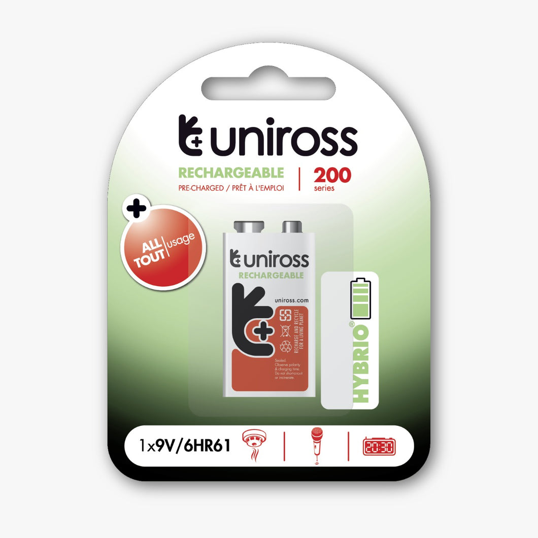 Rechargeable Batteries 9V 200mAh by Uniross